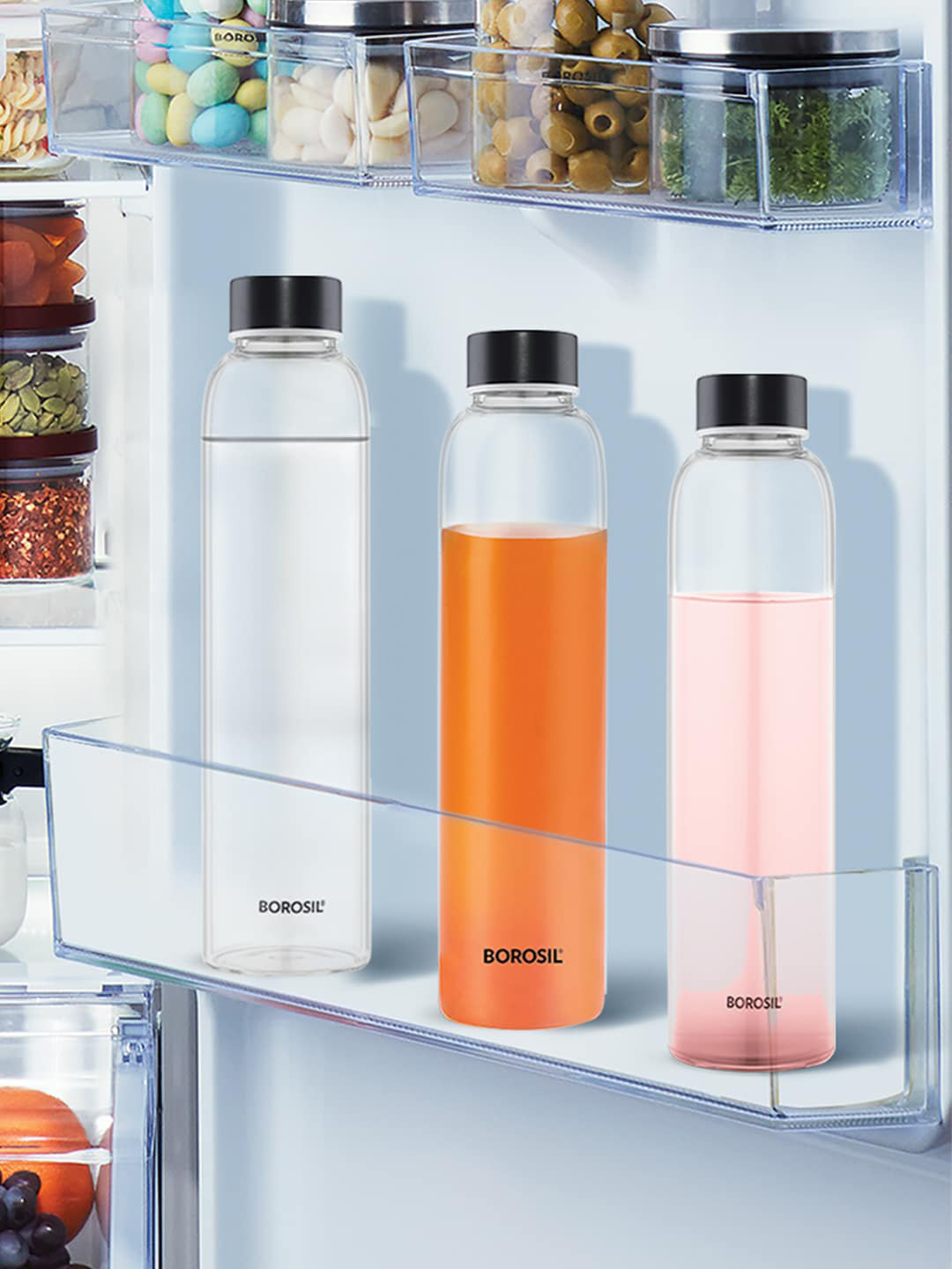 BOROSIL Transparent & Black Solid 550ml Water Bottle