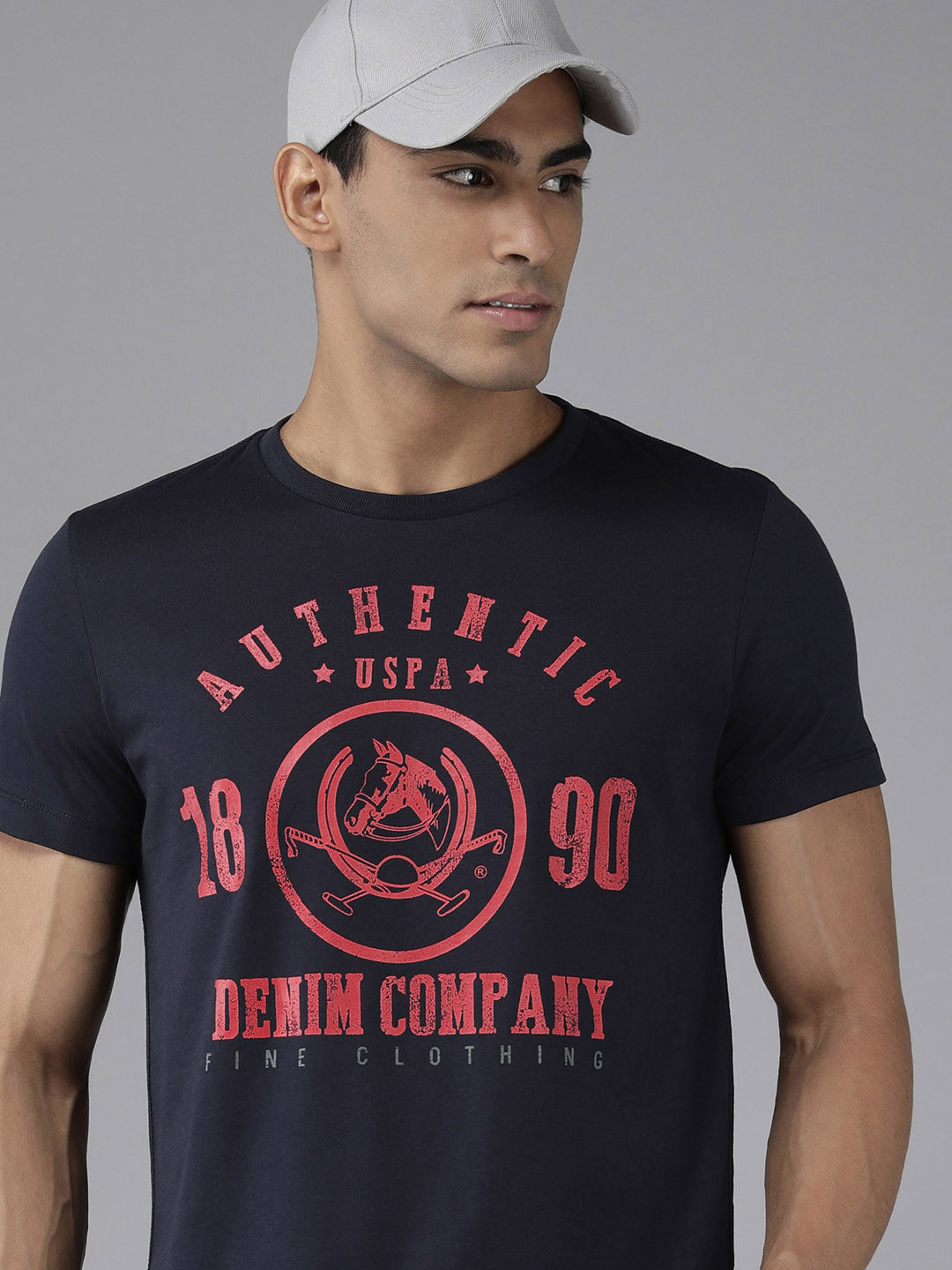 U.S. Polo Assn. Denim Co. Men Navy Blue & Pink Printed Polo Collar Slim Fit T-shirt