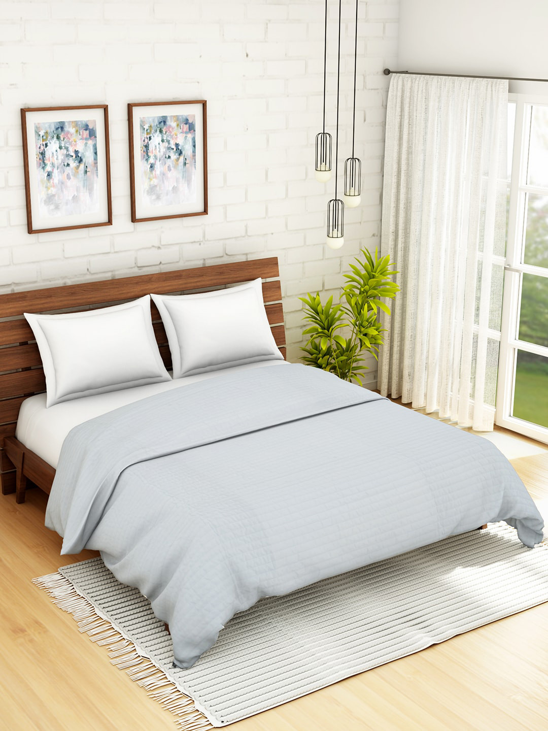 SPACES Blue Solid Double Queen Size Duvet Pure Cotton Cover