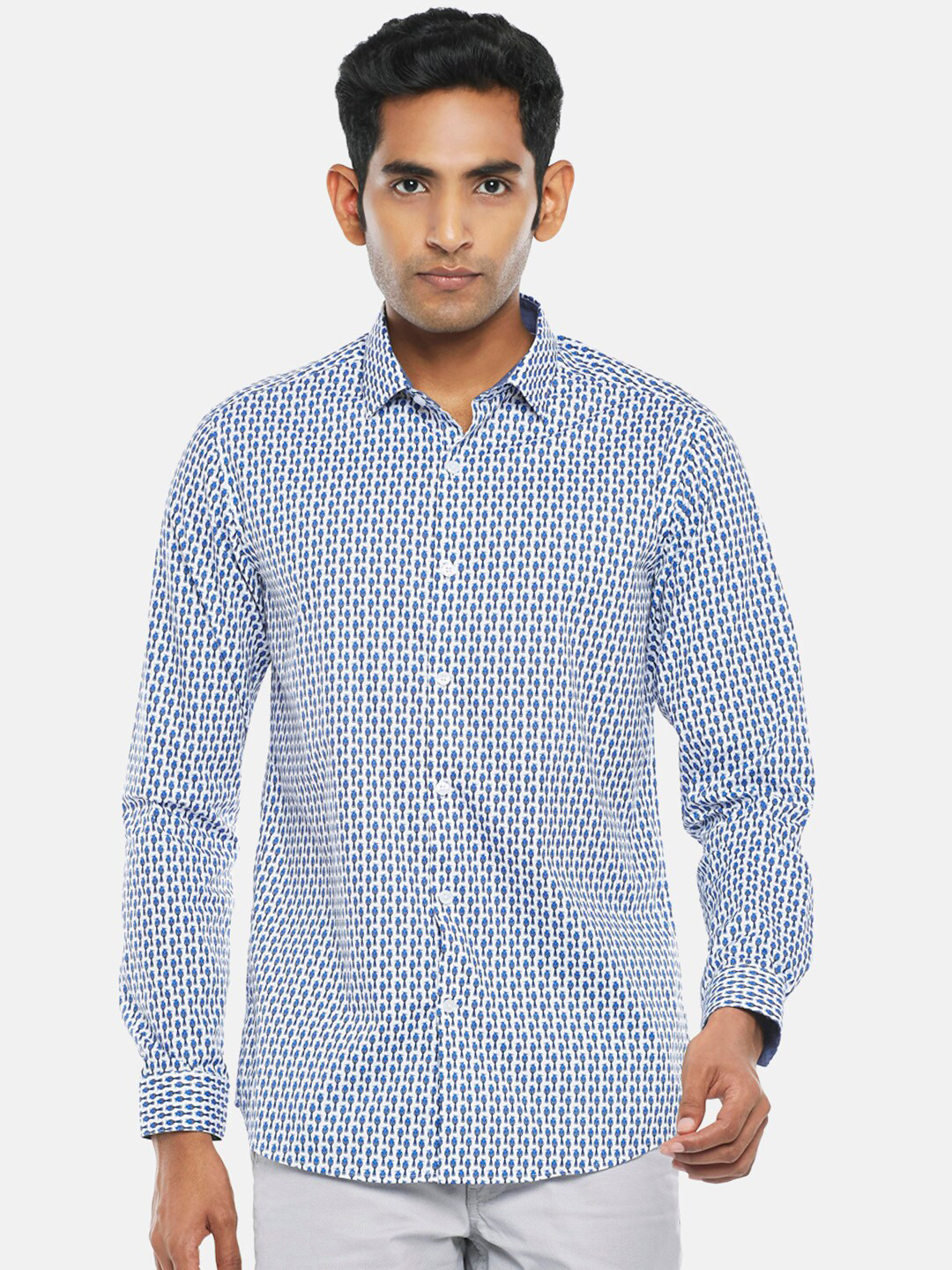 BYFORD by Pantaloons Men White Slim Fit Printed Party Shirt