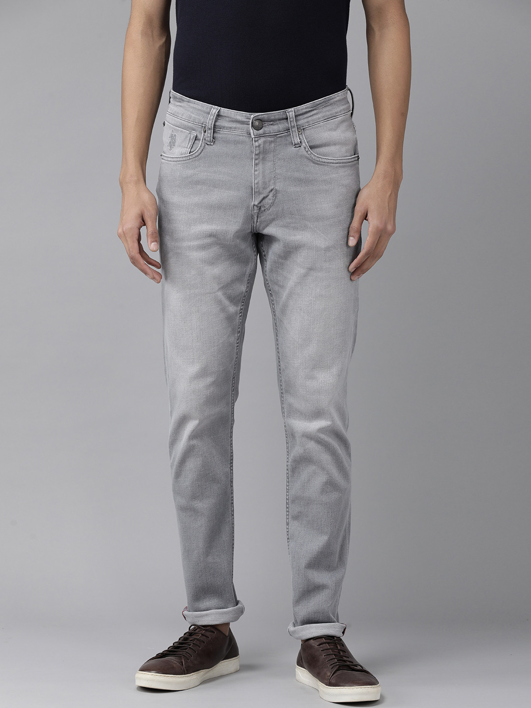 U S Polo Assn Denim Co Men Grey Slim Fit Light Fade Stretchable Jeans