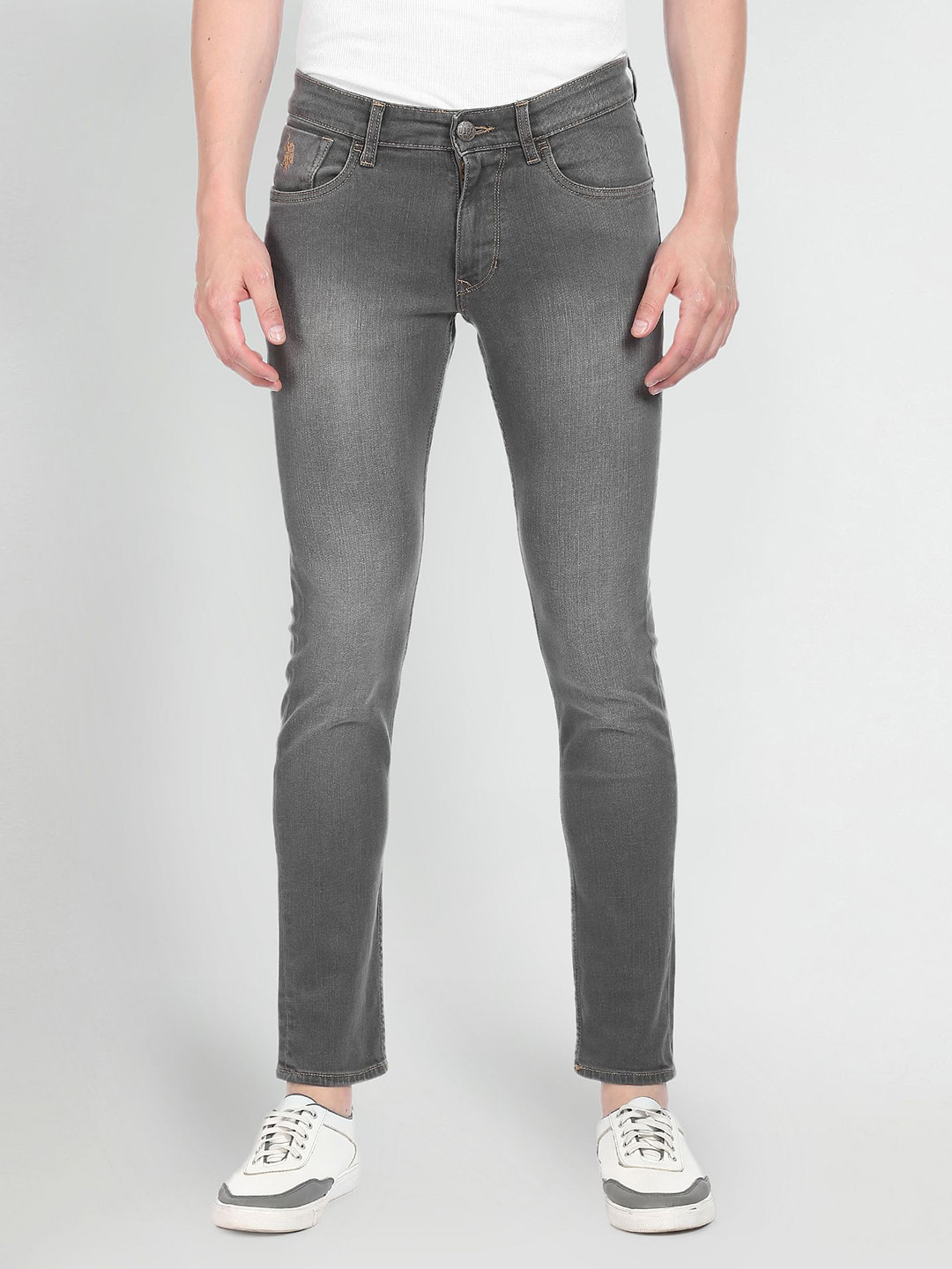 U S Polo Assn Denim Co Men Grey Brandon Slim Tapered Fit Mid Rise Light Fade Jeans