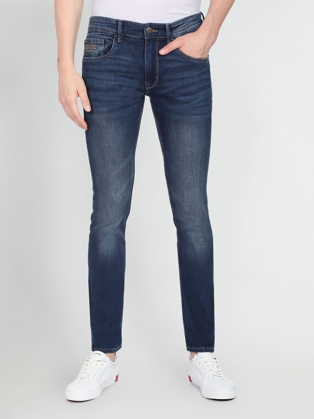 U S Polo Assn Denim Co Men Dark Blue Slim Fit Light Fade Stretchable Jeans