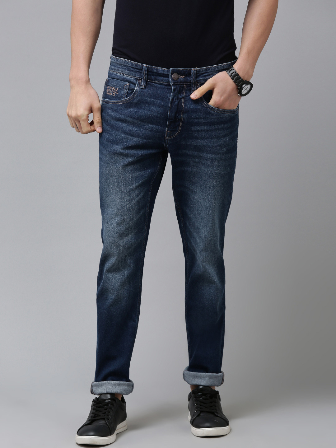 U.S. Polo Assn. Denim Co. Men Blue Slim Fit Tapered Heavy Fade Stretchable Jeans