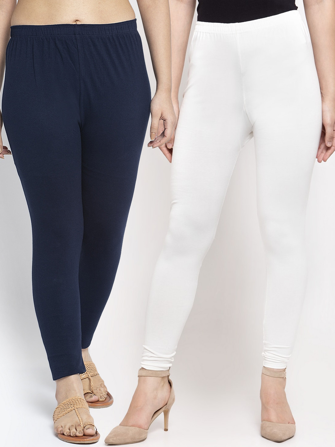 Jinfo Women Pack of 2 Navy Blue & White Solid  Leggings