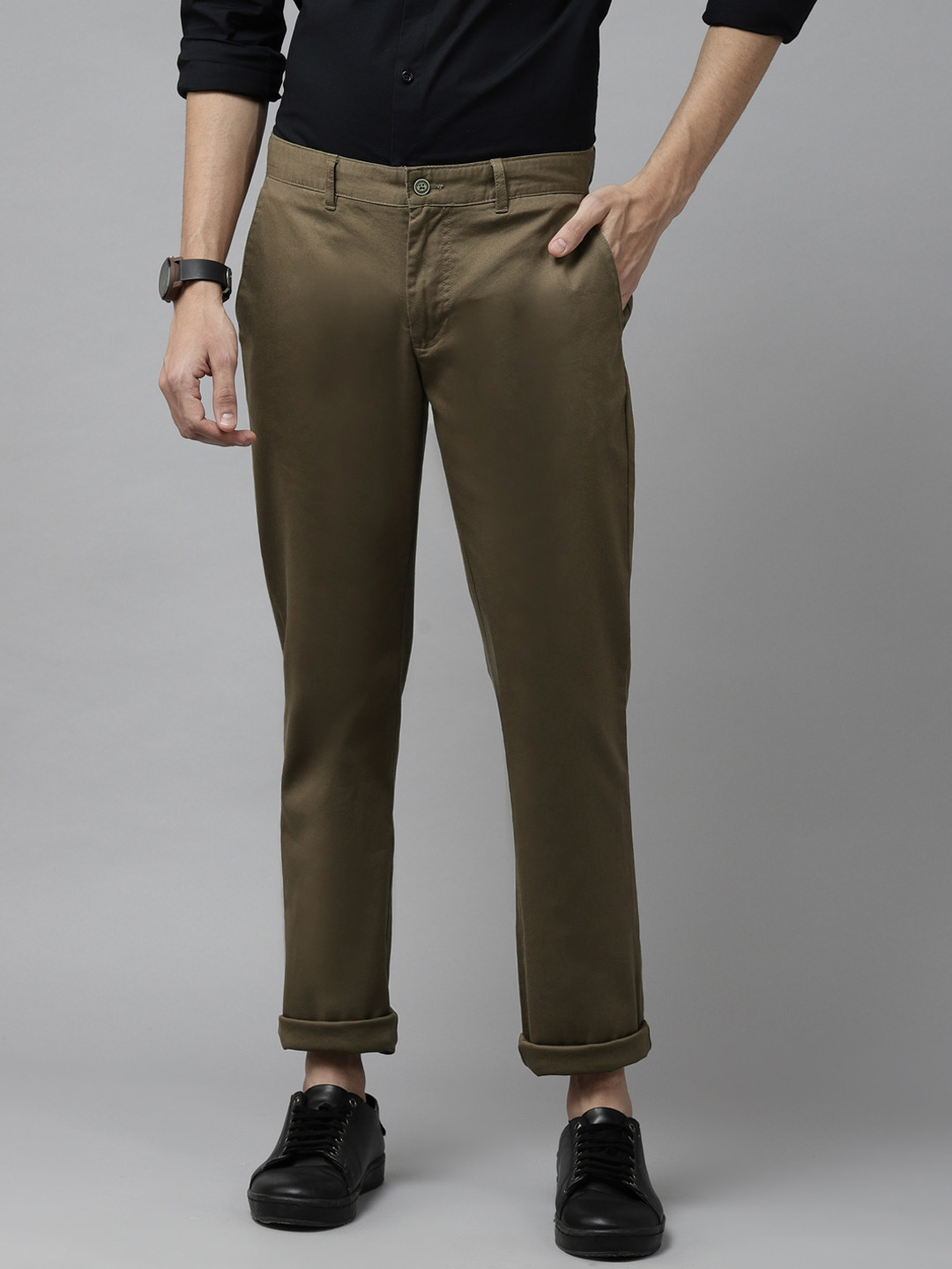 Blackberrys Men Olive Green Slim Fit Chinos Trousers