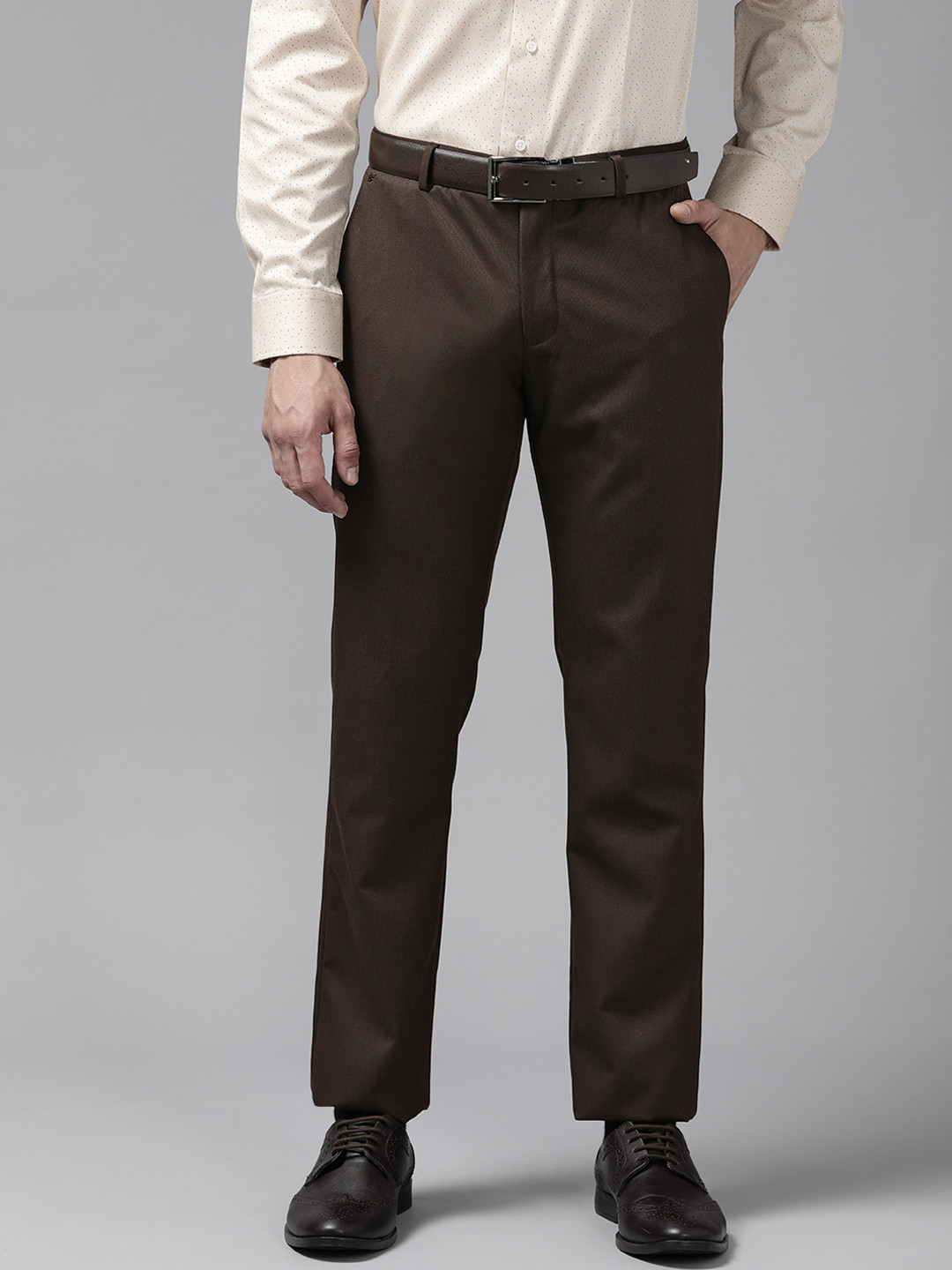 Blackberrys Men Coffee Brown Micro Ditsy Printed Slim Fit Trousers