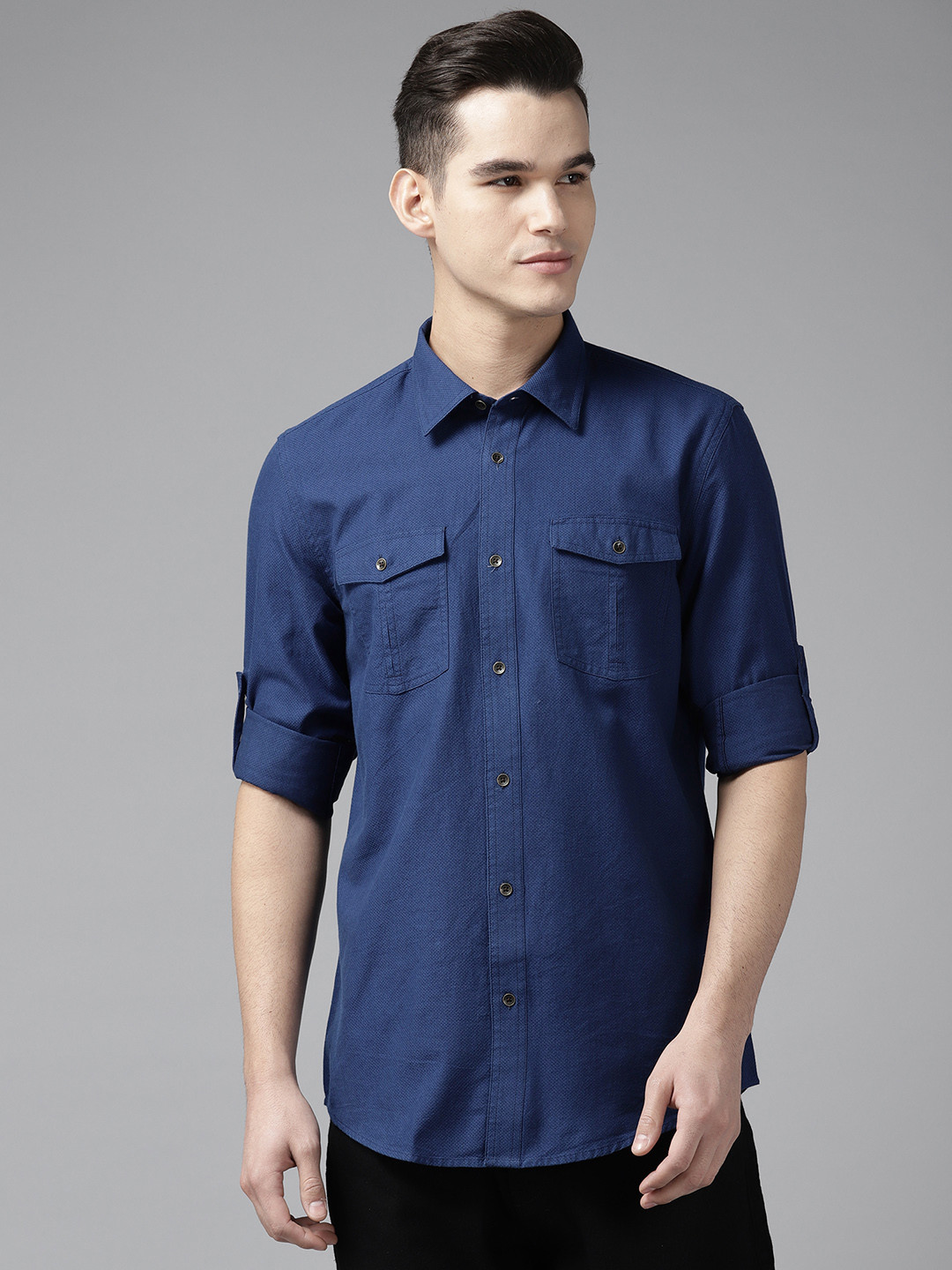 Blackberrys Textured Pure Cotton Slim Fit Casual Shirt