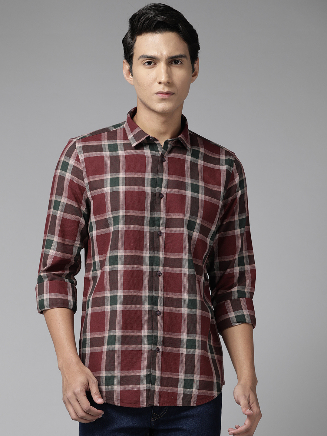 Blackberrys Men Cotton Urban Slim Fit Tartan Checks Checked Casual Shirt