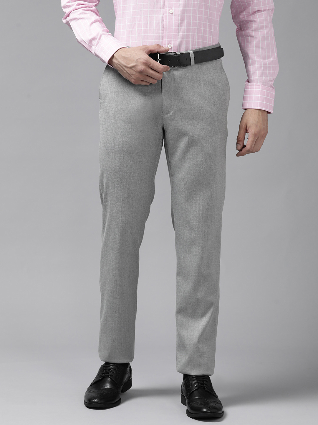 Blackberrys Men Grey Self-Checked Lean Fit Low-Rise Skinny Fit Trousers