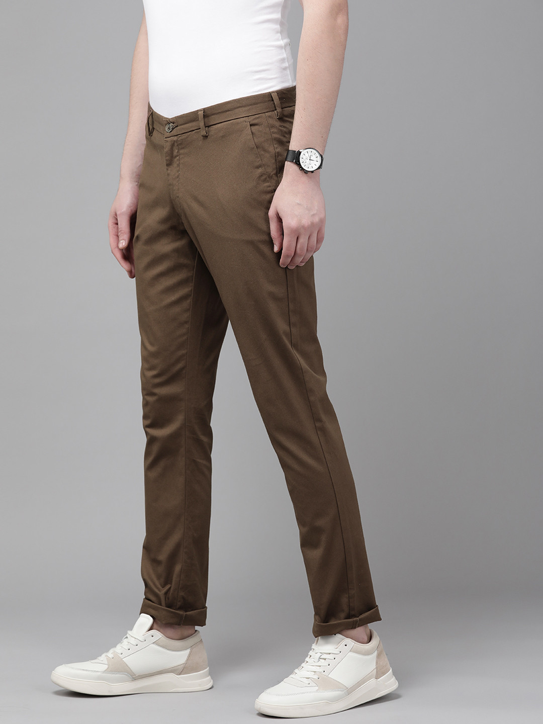 Blackberrys Men Brown Tapered Fit Low-Rise Chinos