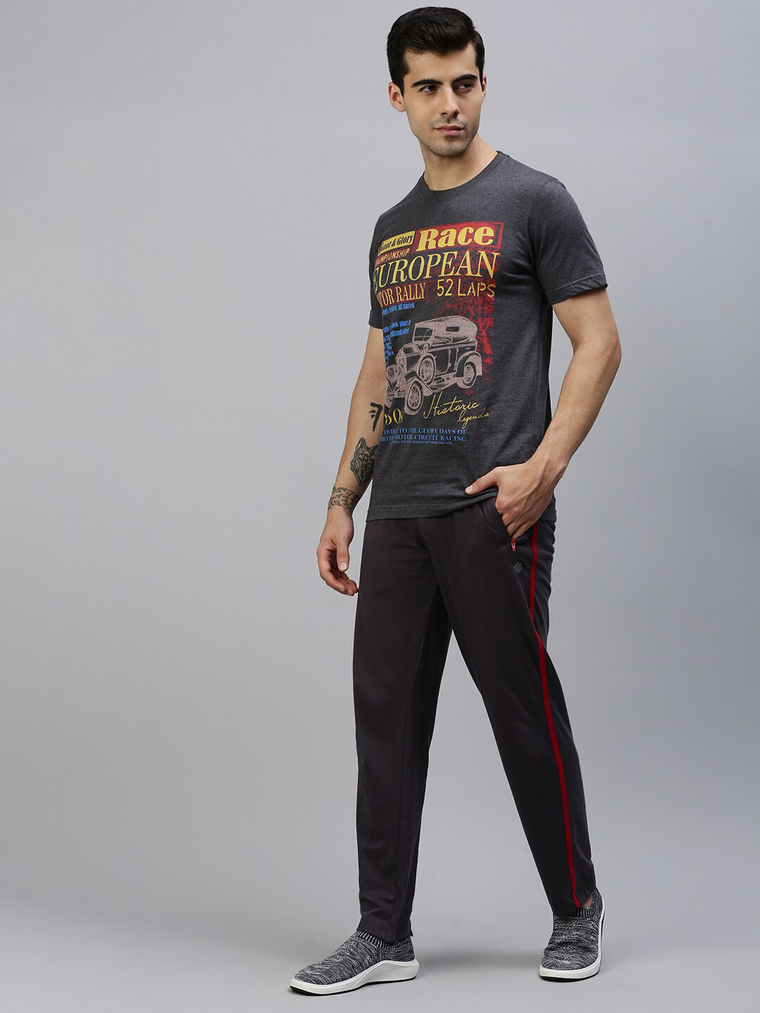 ONN Men Black Biker Printed Raw Edge T-shirt