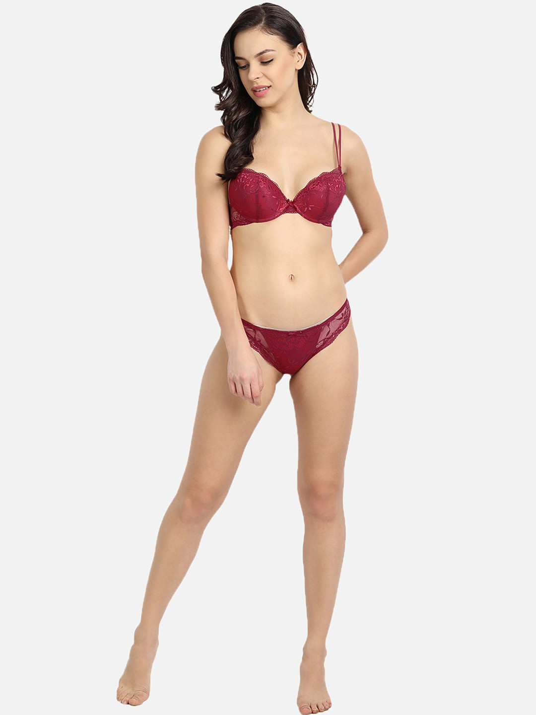 Gopalvilla Women Maroon Push-Up Lingerie Set