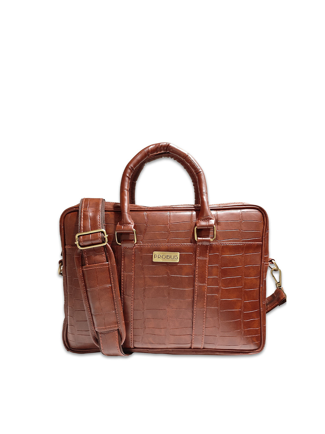 PROBUS Unisex Brown & Gold-Toned PU Laptop Sleeve