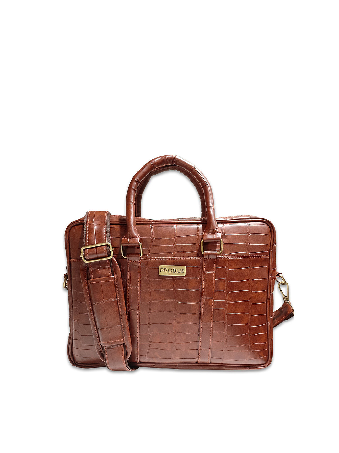 PROBUS Unisex Brown PU Laptop Messenger Bag With Shoulder Strap