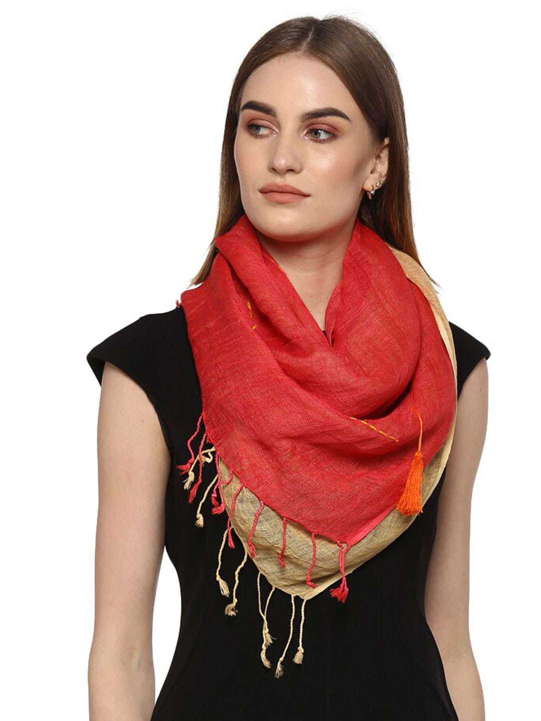 Rhe-Ana Women Red & Beige Stole