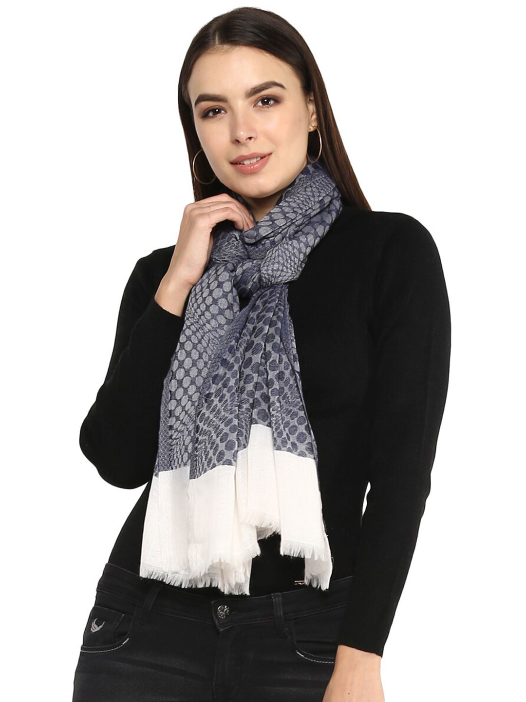 Rhe-Ana Women Grey & White Printed Stole