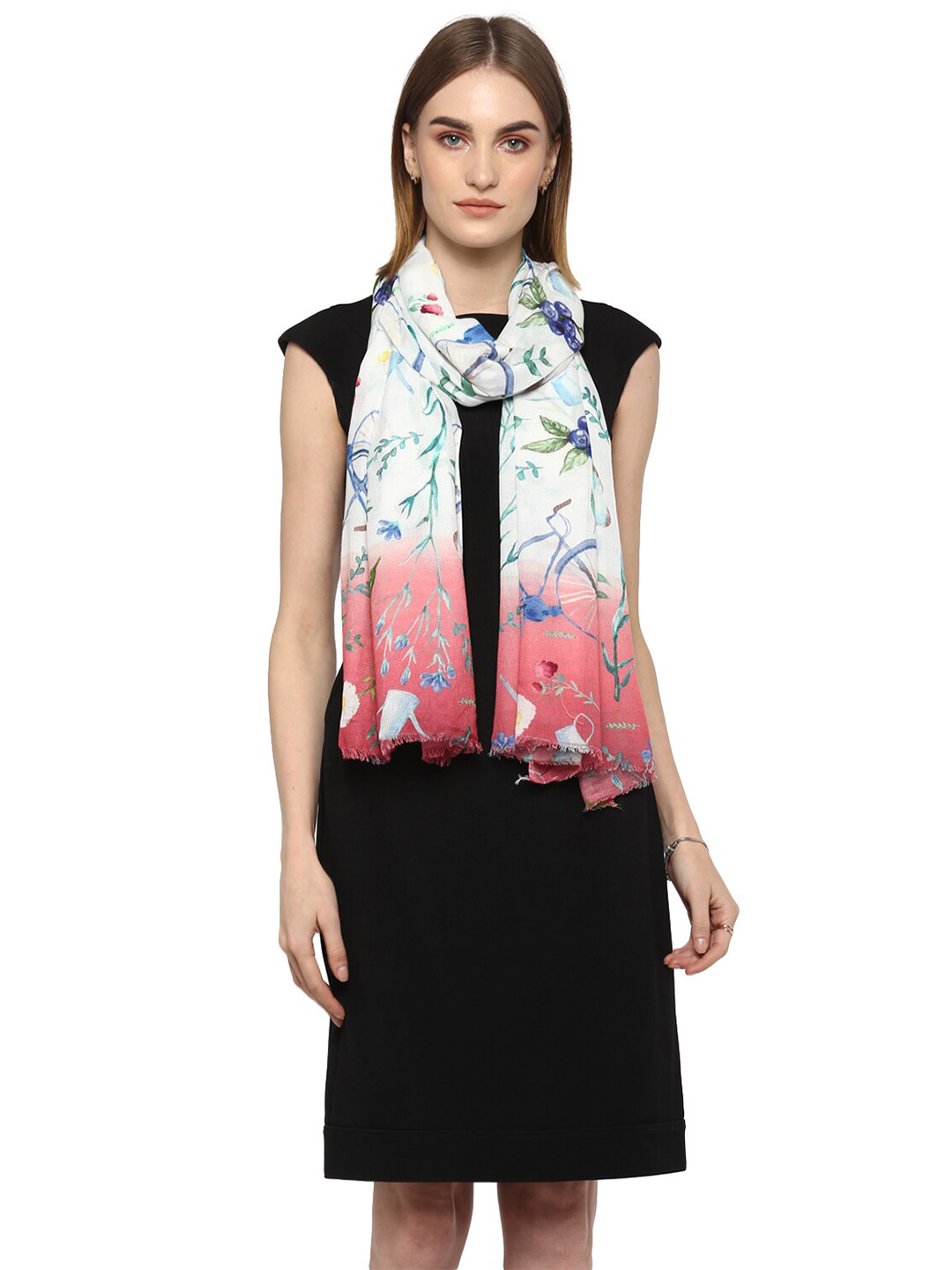 Rhe-Ana Women Off White & Blue Printed Stole
