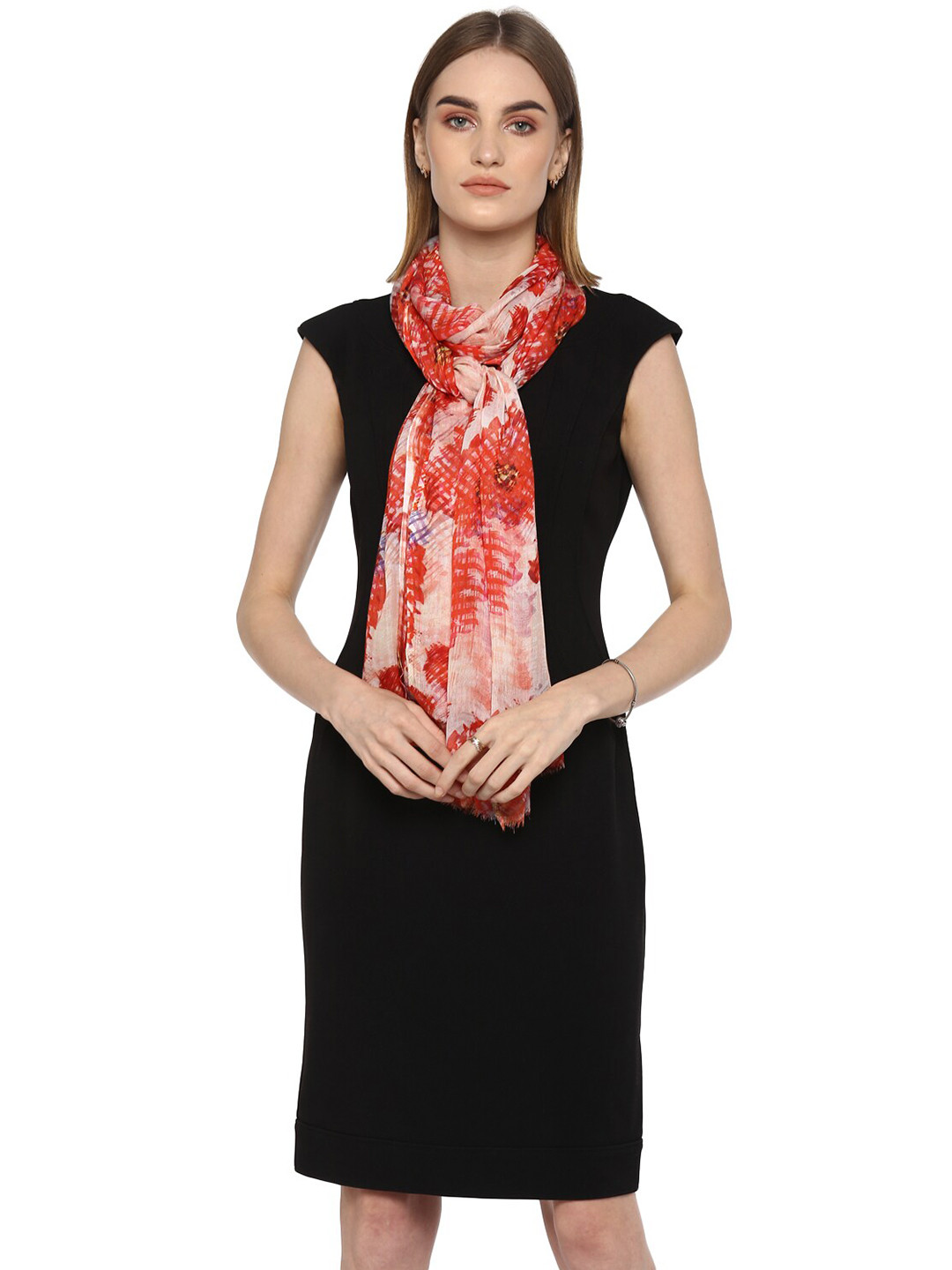 Rhe-Ana Women Red & Off White Printed Stole