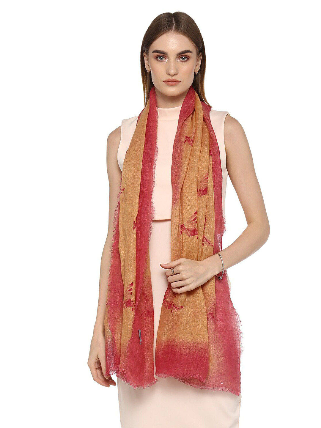 Rhe-Ana Women Beige & Pink Printed Stole