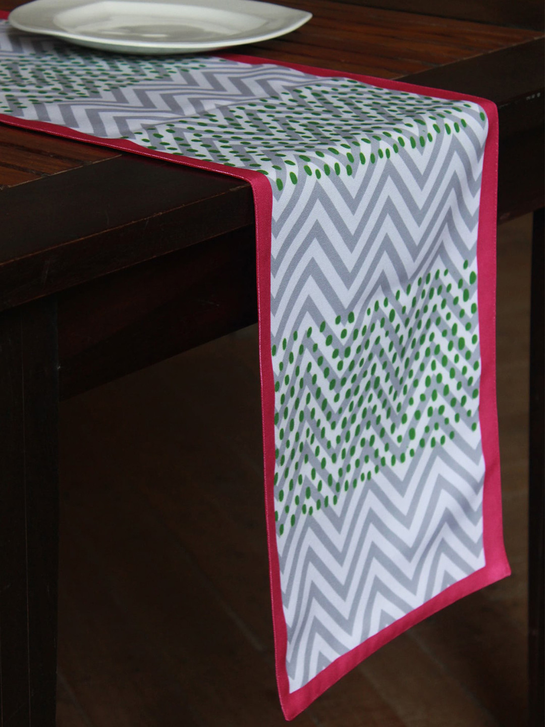 ZEBA Grey & Green Printed Table Runners