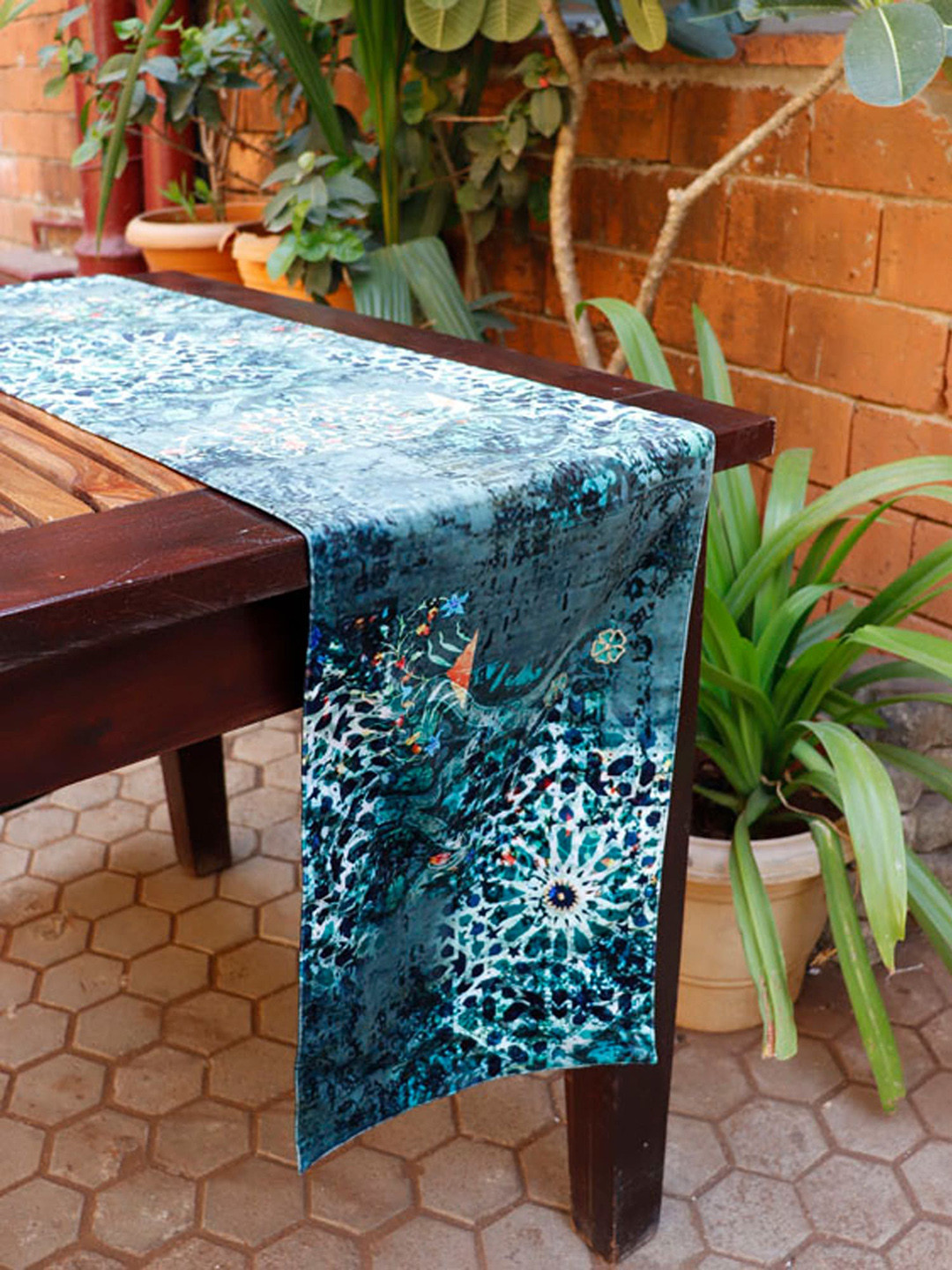 ZEBA Green Moghul Inspired Digital Print  Table Runner