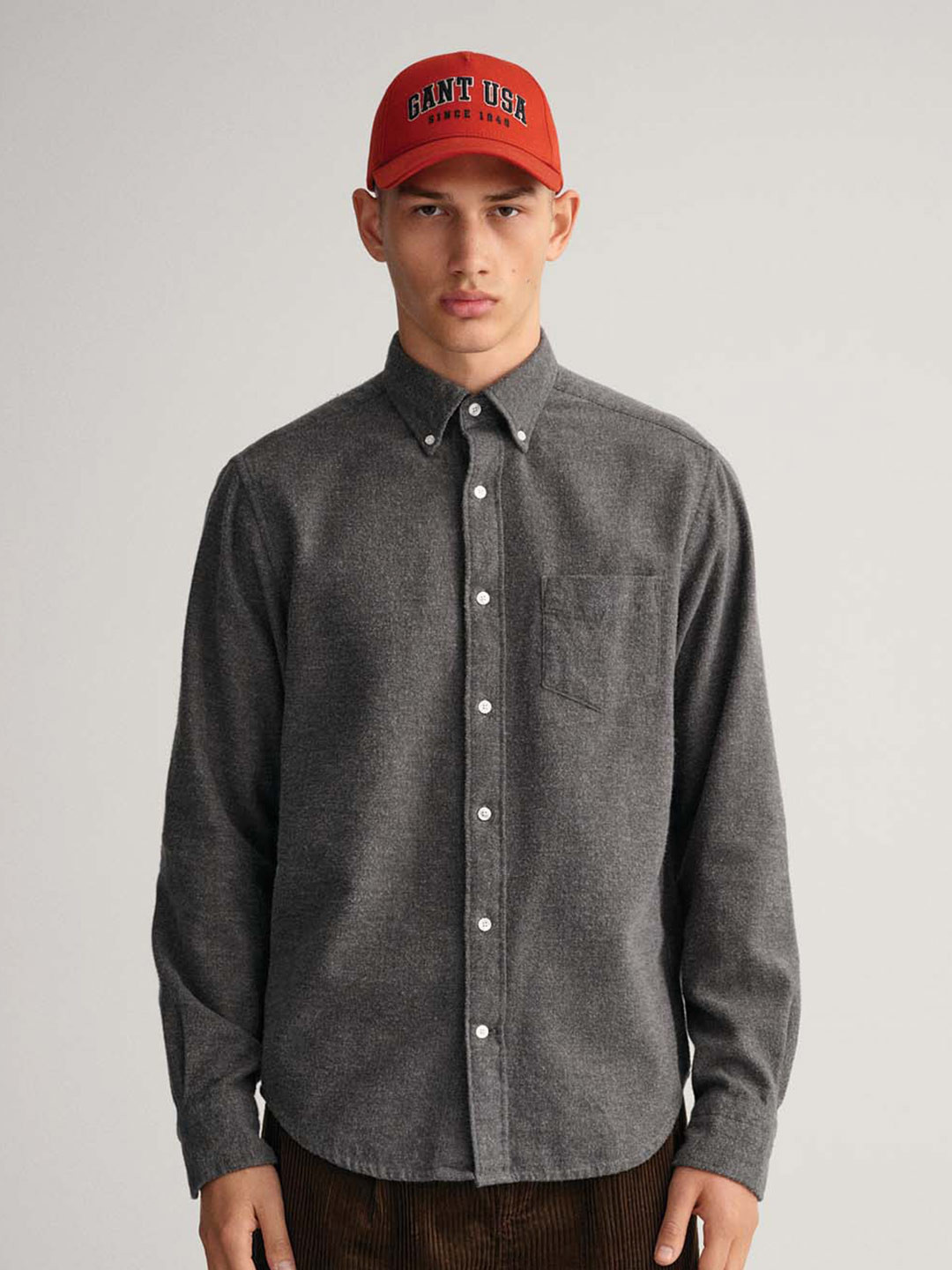 GANT Men Grey Classic Regular Fit Solid Cotton Casual Shirt