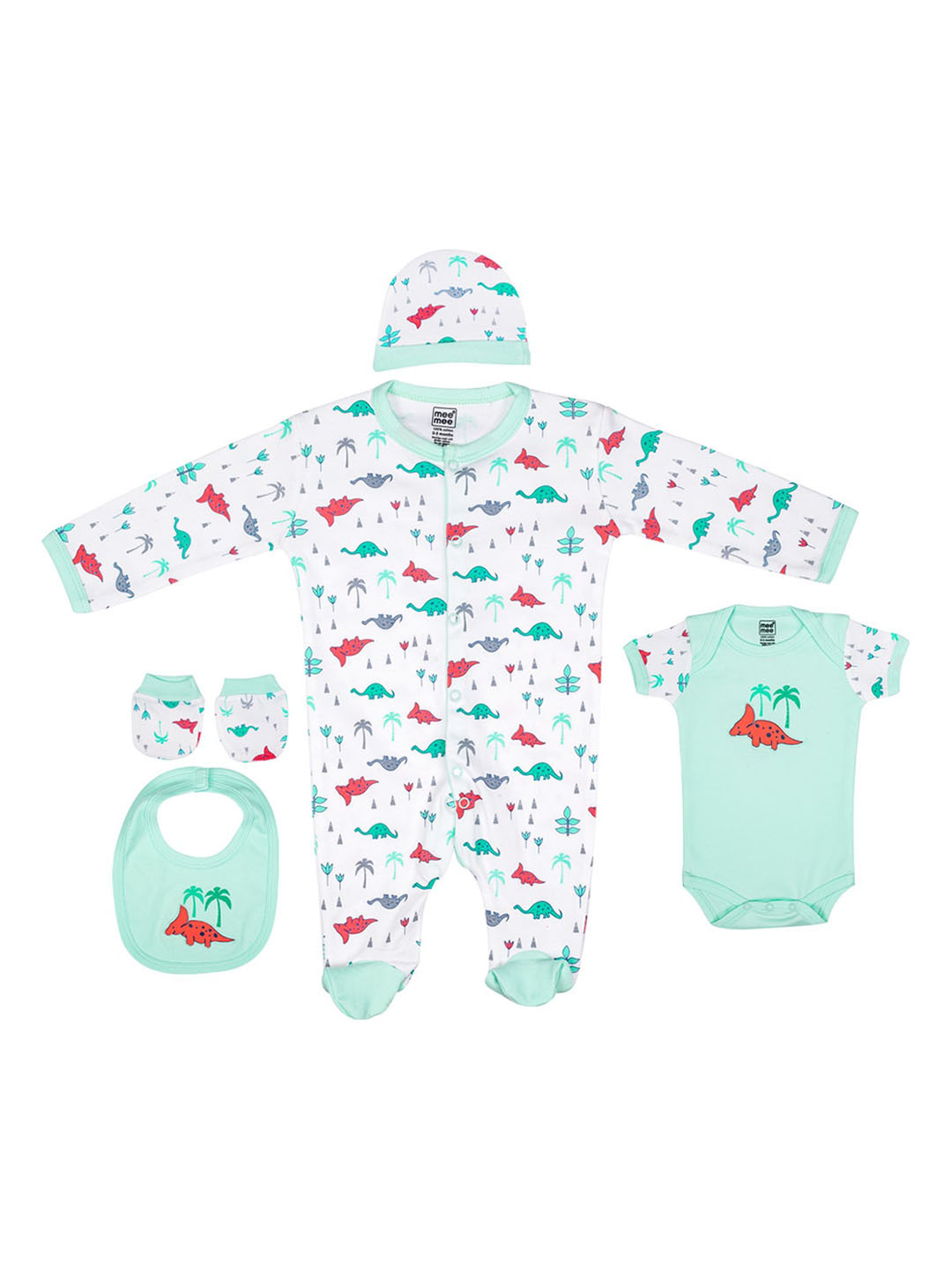 MeeMee Infants Kids Green & White Printed Baby Apparel Gift Set