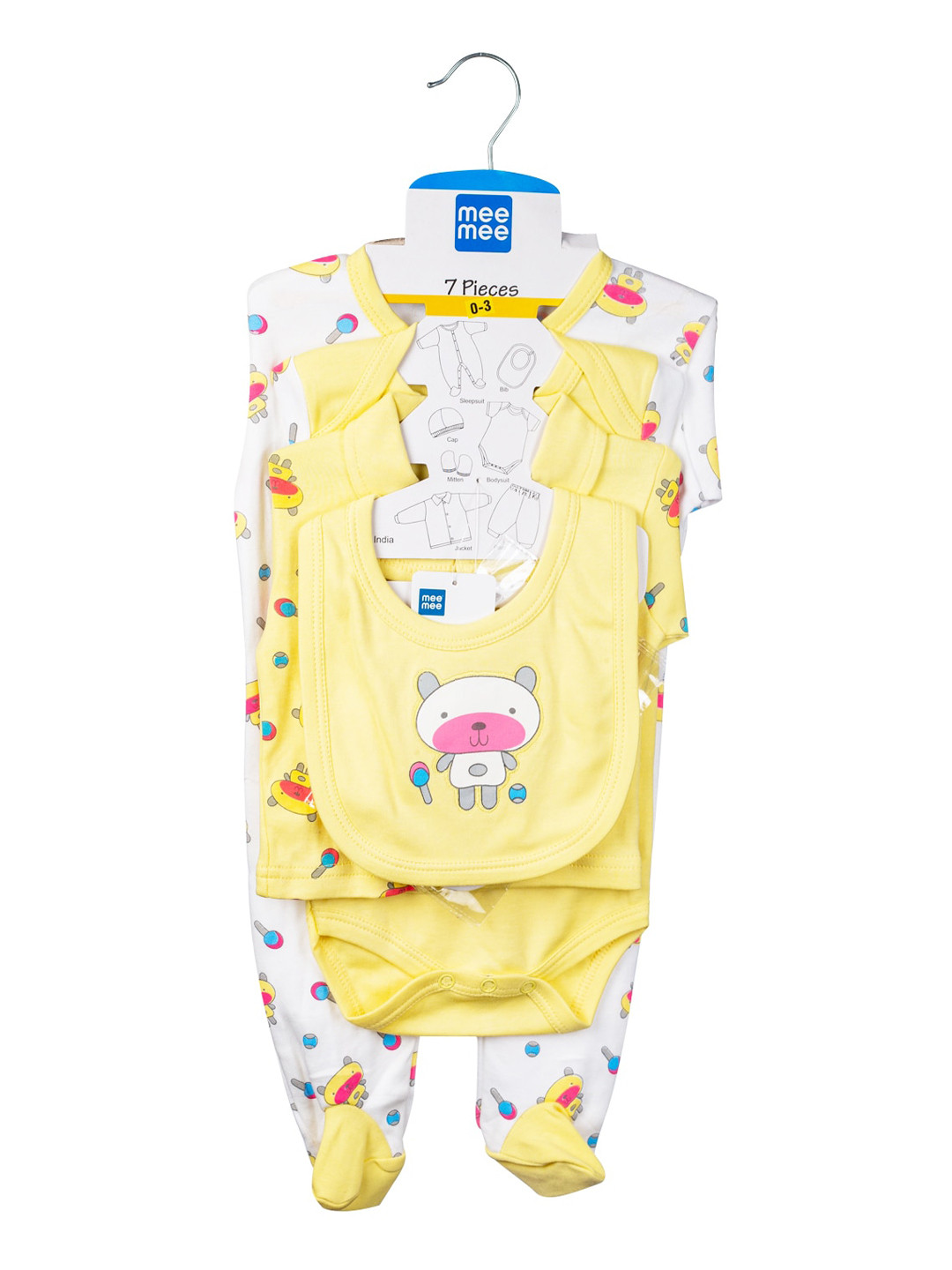 MeeMee Infant Set Of 6 Yellow & White Printed Baby Apparel Gift Set
