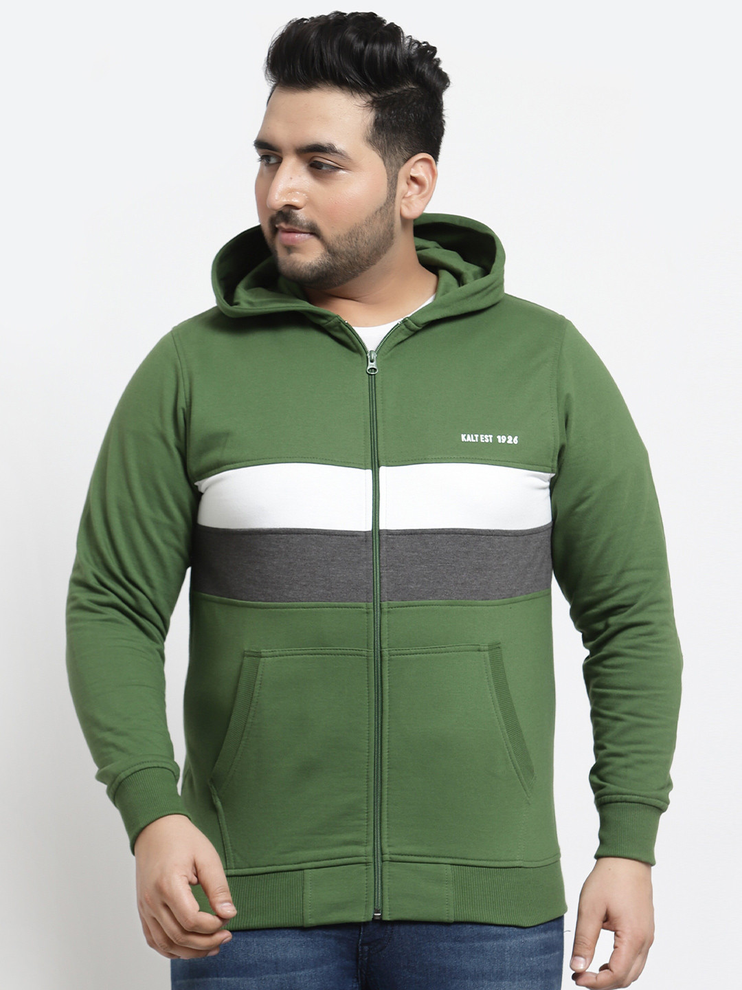 Kalt Men Green Sweatshirt Plus Size