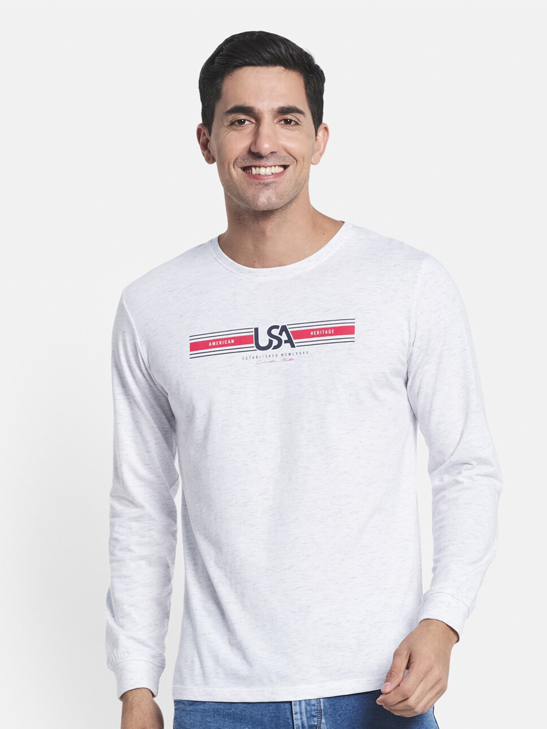 METTLE Men White Solid Typography Raw Edge T-shirt