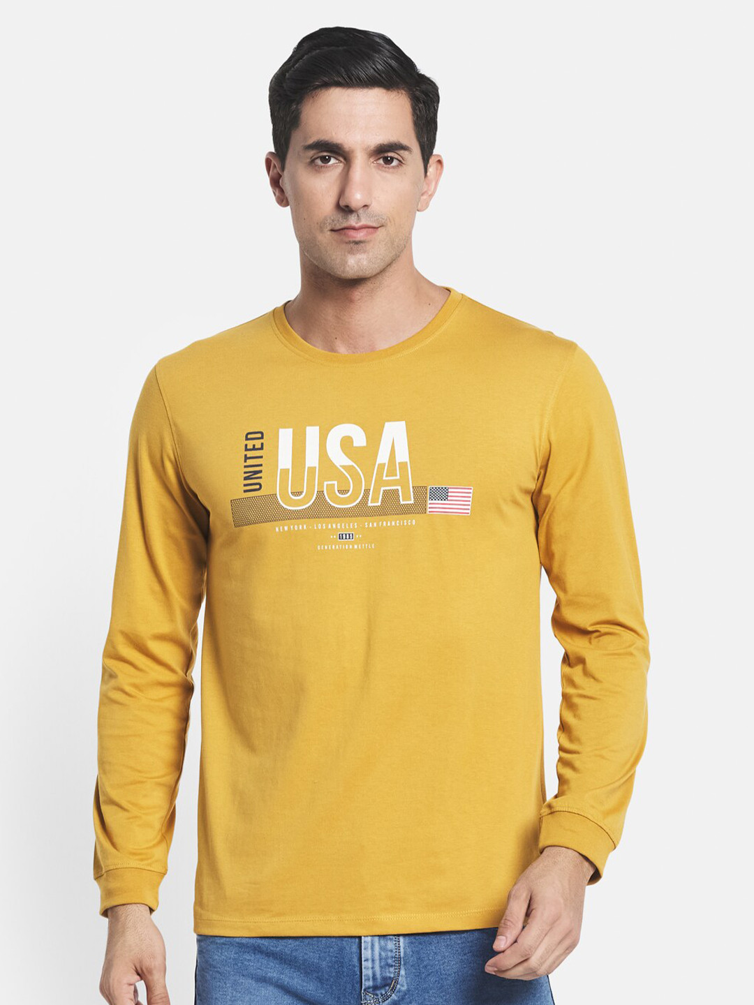 METTLE Men Yellow Typography Printed T-shirt