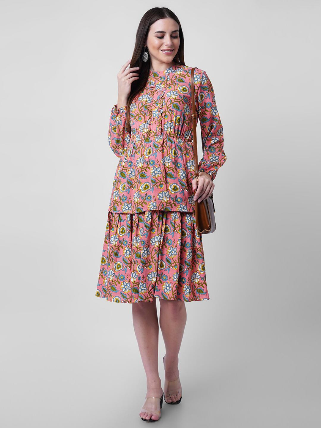 Mollar Pink & Blue Floral Drop-Waist Dress
