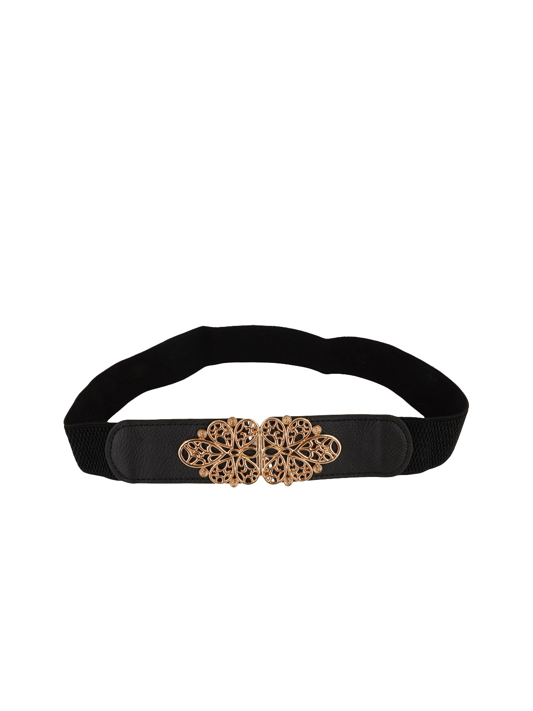 STYLE SHOES Black Women Wide Elastic Stretchy Belt For Dress Interlocking Buckle