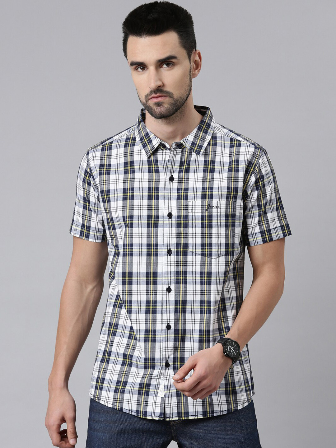 Joven Men Off White Comfort Tartan Checks Checked Casual Shirt