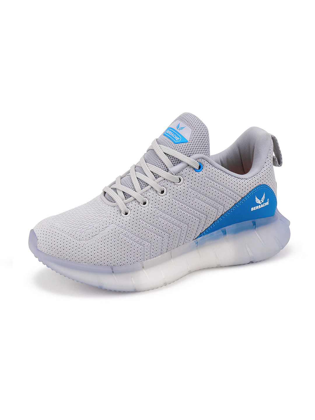 BERSACHE Men Grey & Blue Mesh Running Shoes