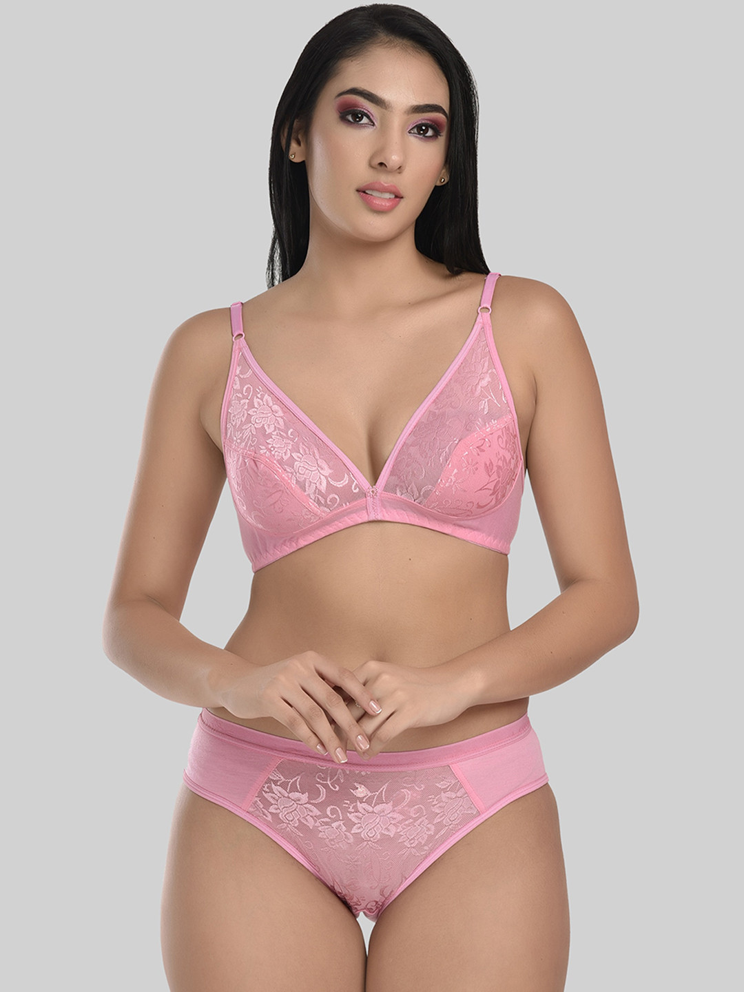 StyFun Women Pink Self-Design Lingerie Set S_Safal_Set_Packof1_Pink_B
