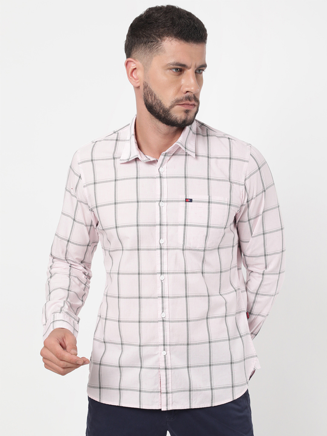 AD By Arvind Men Pink Slim Fit Windowpane Checks Checked Casual Shirt