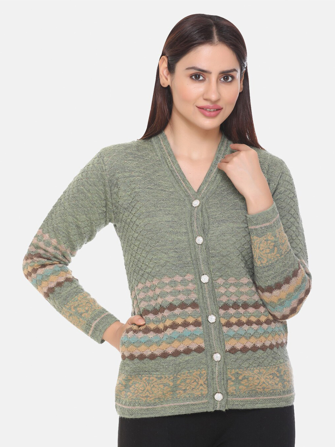 aarbee Women Sea Green Floral Cardigan