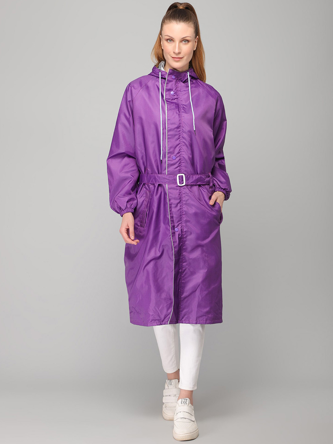 THE CLOWNFISH Brilliant Pro Purple Solid Waterproof Seam Sealed Long Rain Jacket