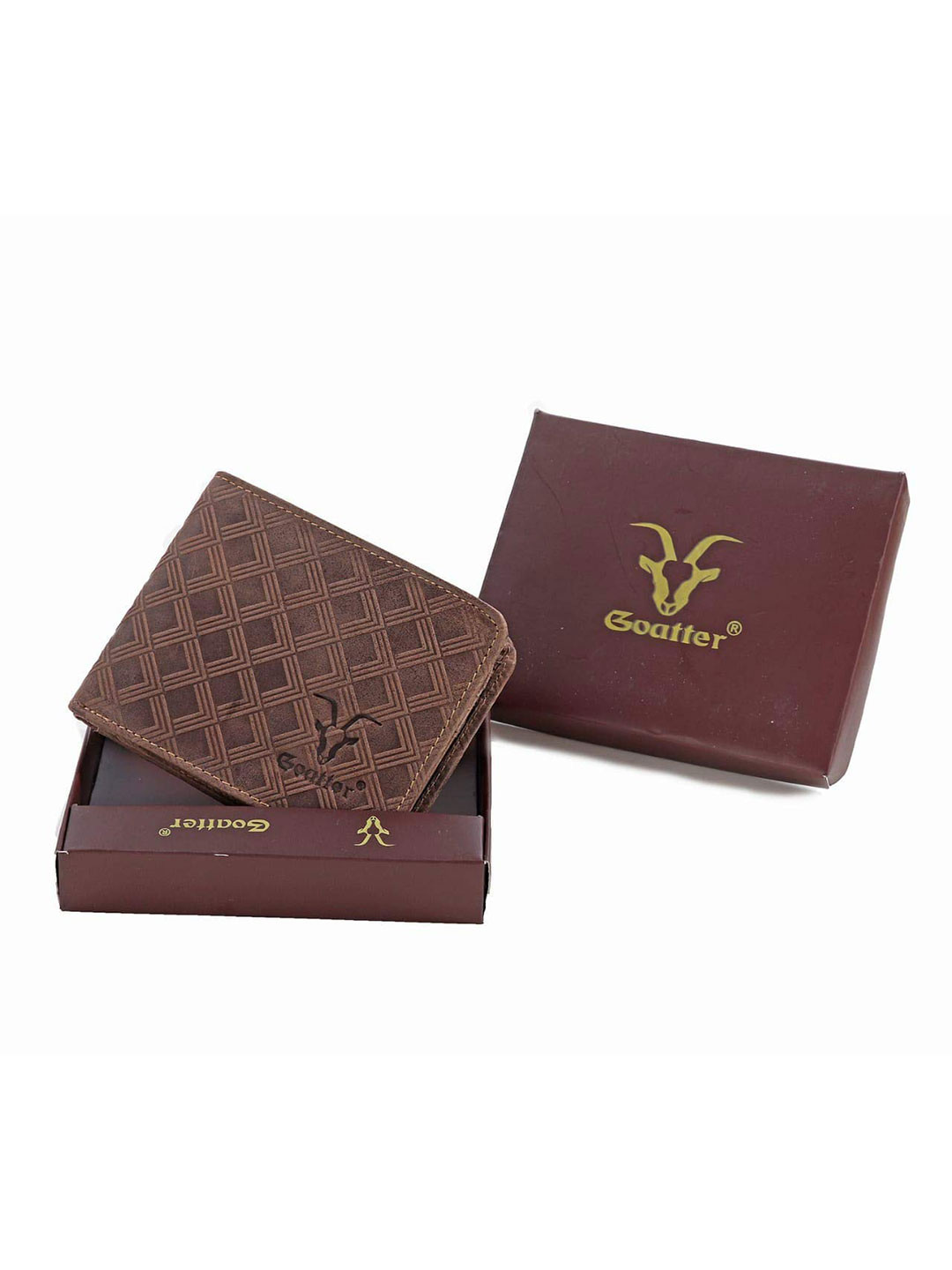 Goatter Men Brown Leather Two Fold Wallet