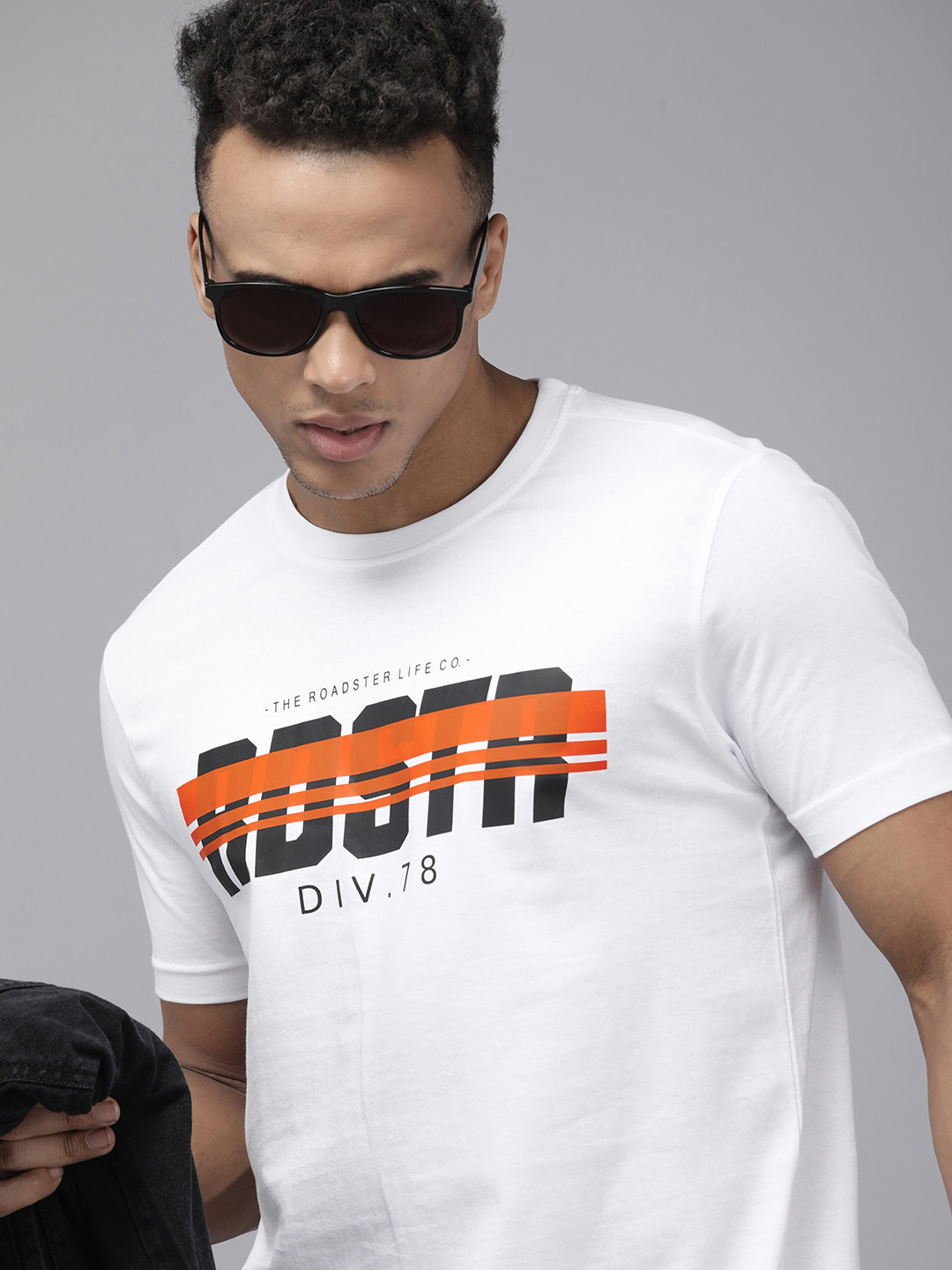 Roadster Men White Brand Logo Printed Pure Cotton T-shirt