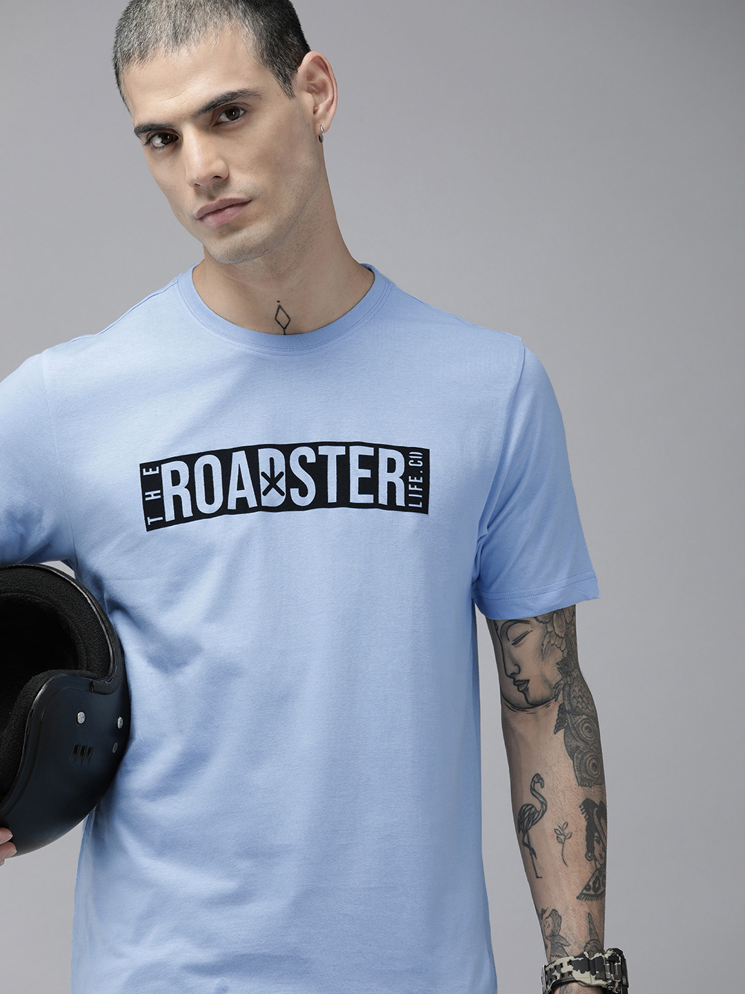 Roadster Men Blue Brand Logo Printed Pure Cotton T-shirt
