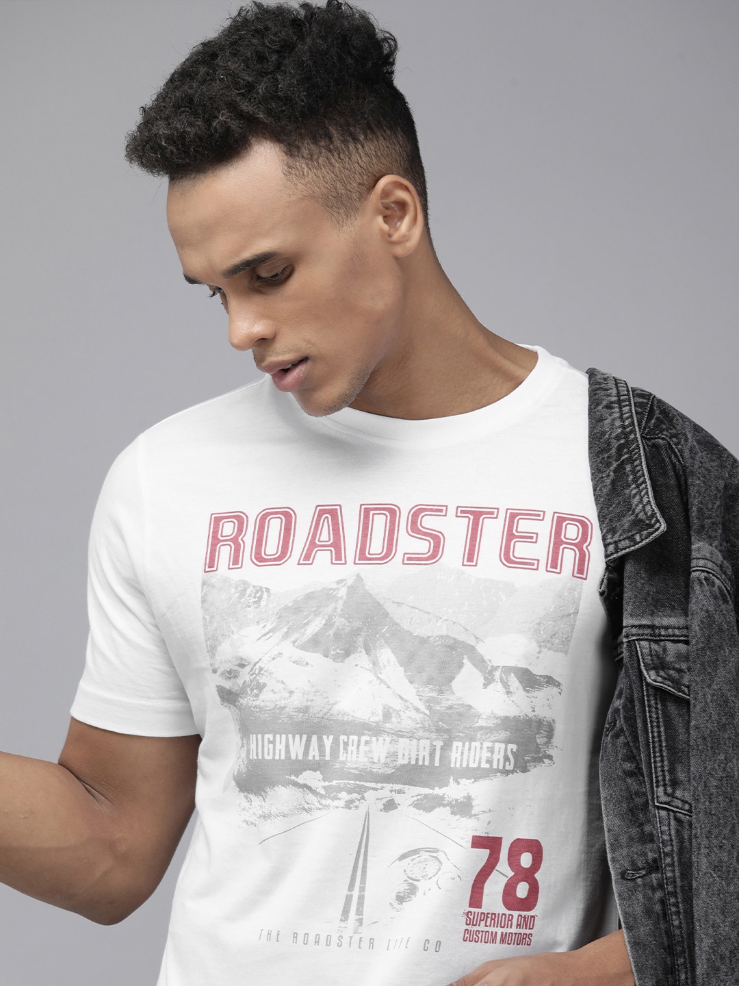Roadster Men White Printed Pure Cotton T-shirt