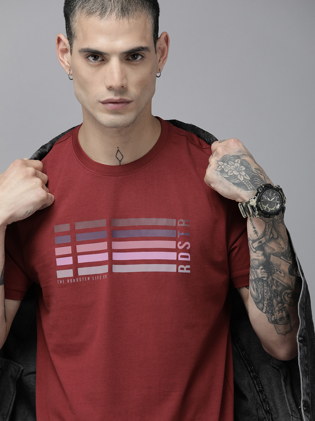 Roadster Men Maroon Brand Logo Printed Pure Cotton T-shirt