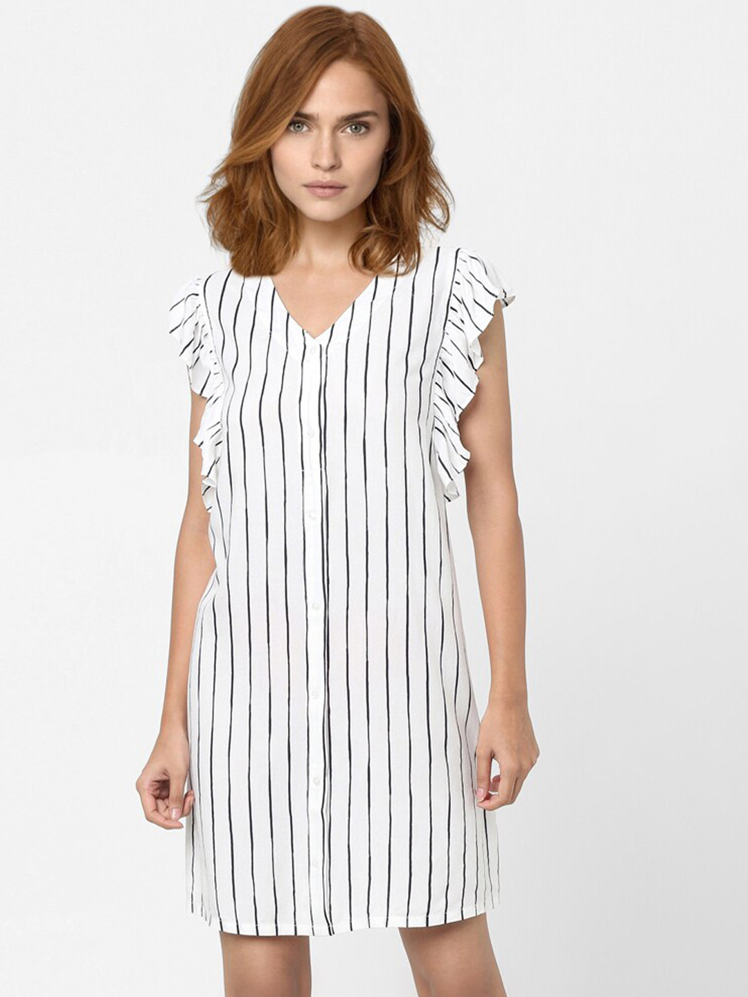 Vero Moda White & Black Striped A-Line Dress