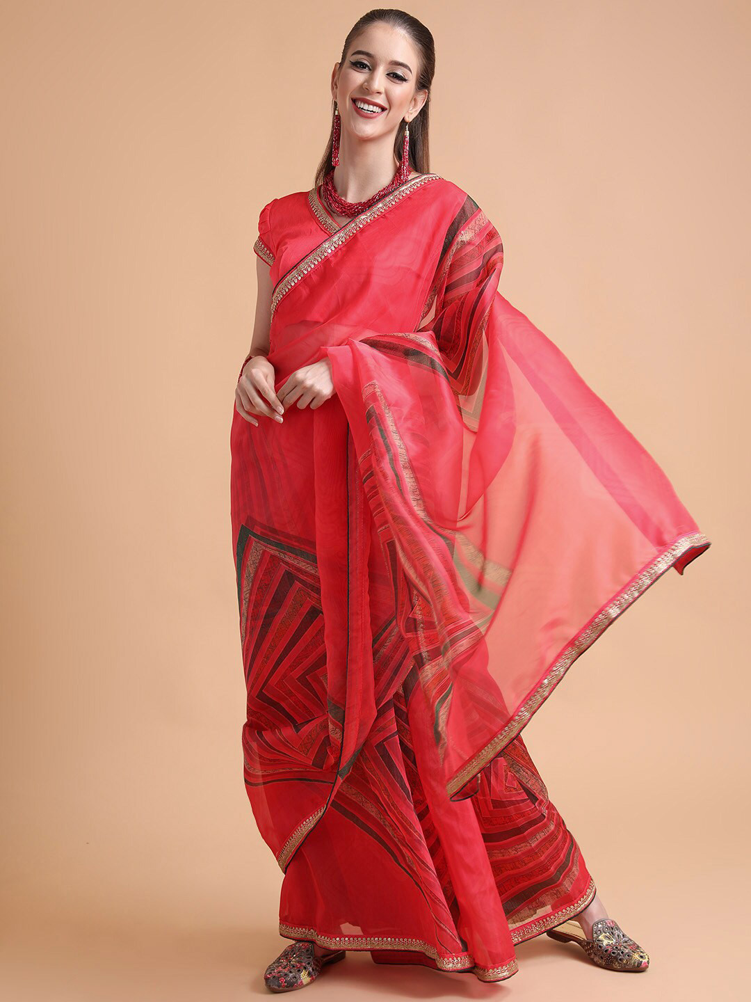 Sangria Red Sequinned Organza Saree