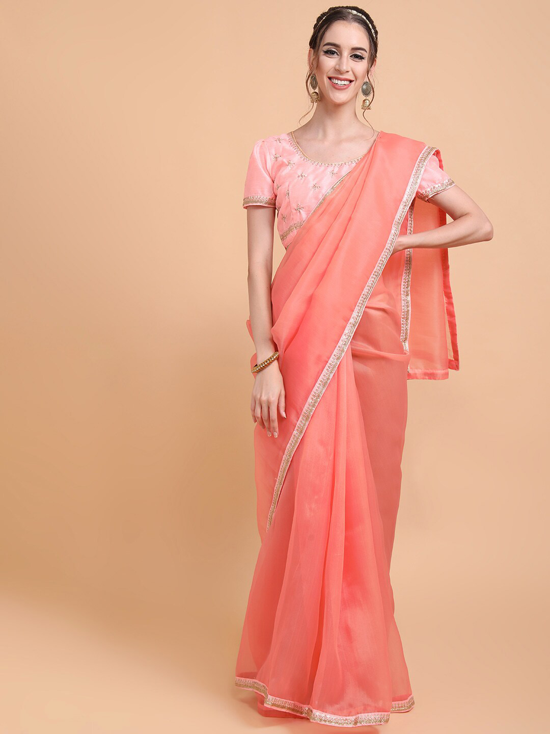 Sangria Women Rose Gold Sarees