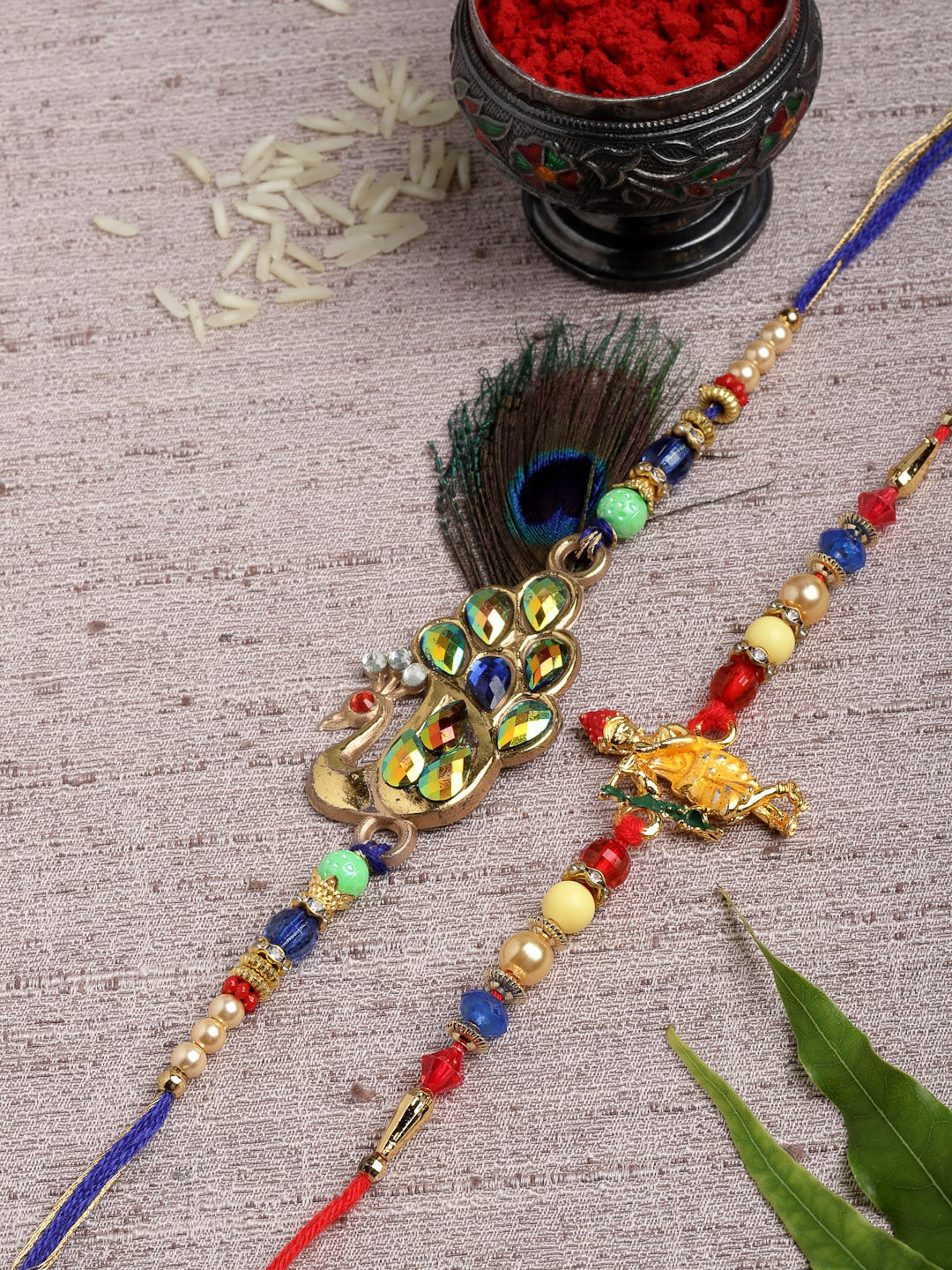 PANASH Men Pack Of 2 Gold-Toned Designed Threaded Rakhi