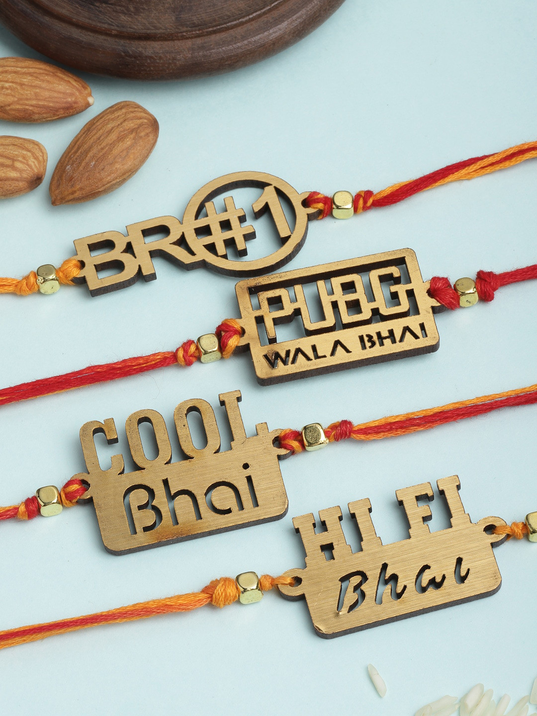 PANASH Men Pack Of 4 Gold-Toned Embedded Handcrafted Rakhi